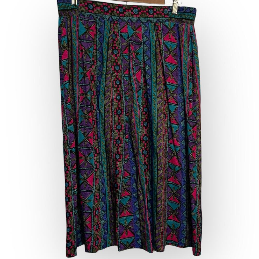 Norton McNaughton Multicolor Geometric Midi Skirt - Teal, Magenta, Blue - Picture 3 of 11